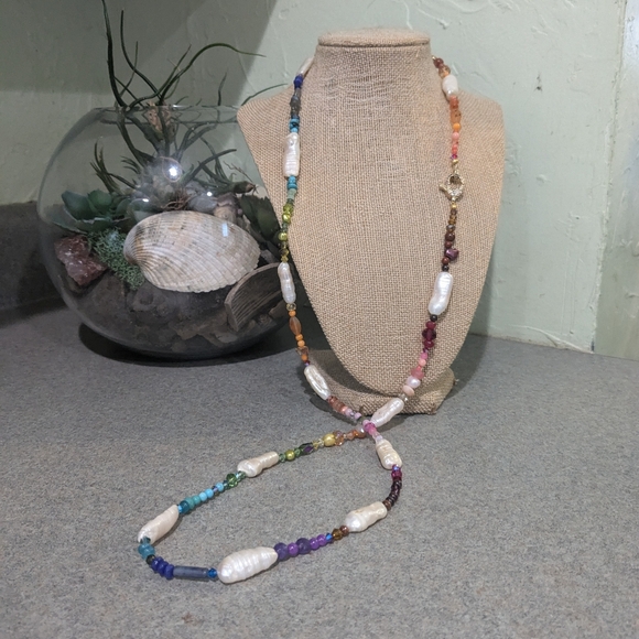 Long Colorful Pearl Gemstone Necklace - Picture 7 of 15
